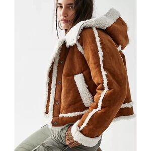 Rust Brown Faux-Shearling Hooded Jacket
